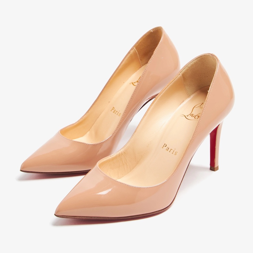 Louboutin Pigalle 85 in Nude Patent 40.5